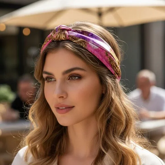 Pink Floral Satin Scarf 20x20 Women's Hair Tie Neck Wrist Wrap - Picture 4 of 10